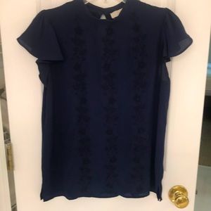 Loft Navy Flutter Sleeve Top